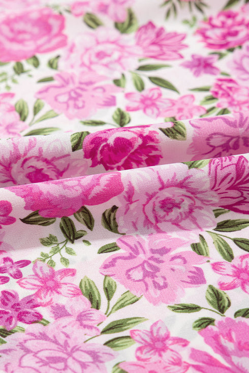 Pink Dainty Floral Smocked Puff Sleeve Flowy Long Dress